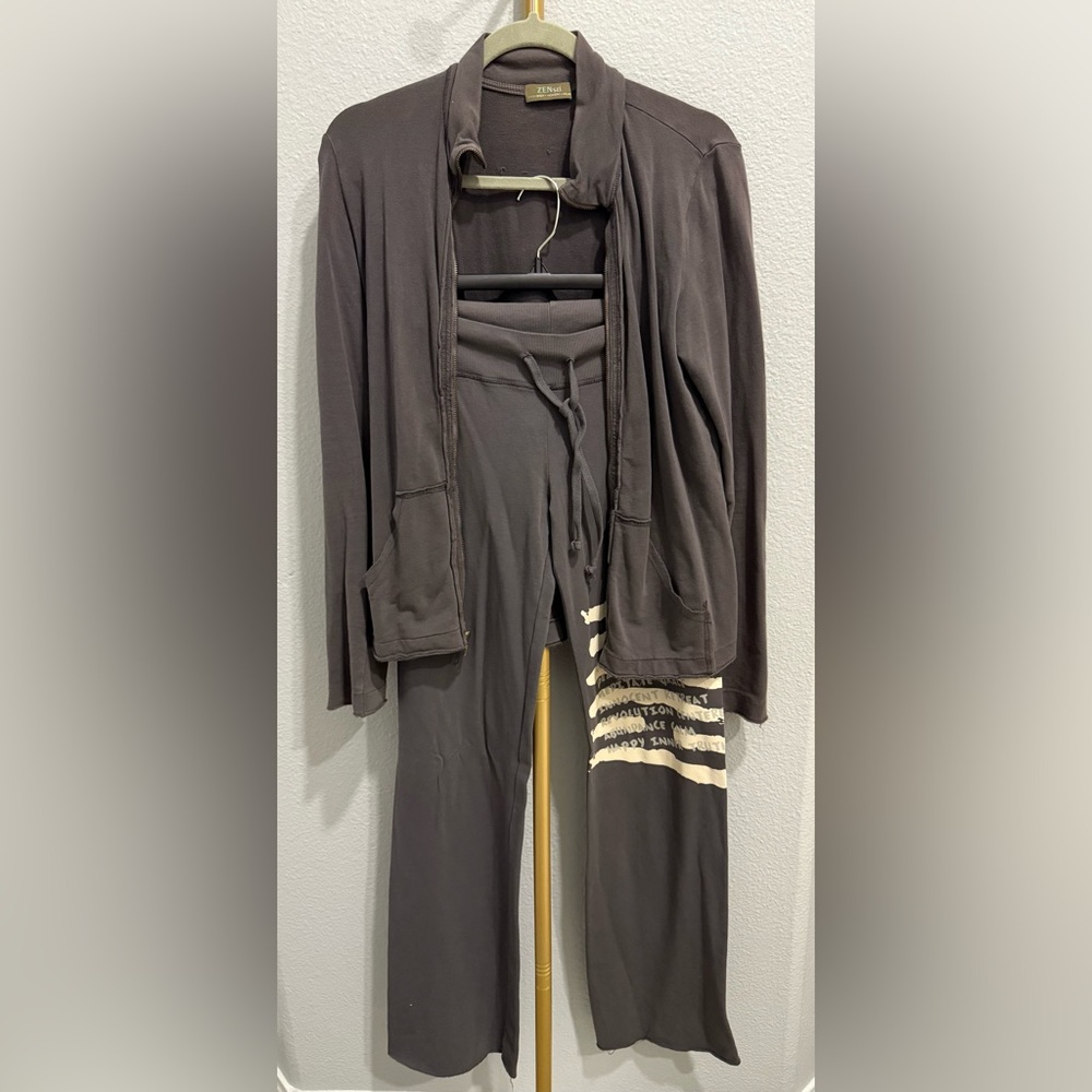 ZENsei two piece grey tracksuit. Jacket size 4. NWT Pants size 2.